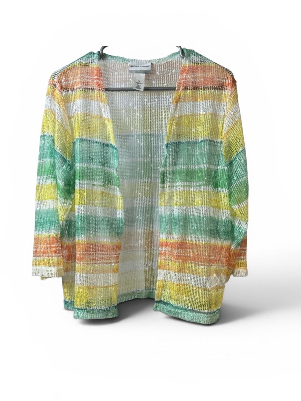 Alfred Dunner Petite Open‎ Front Cardigan Bright Colorful Open Mesh Fabric sz PM